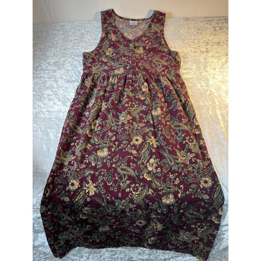 Vintage Bobbie Brooks Corduroy Dress Floral‎ Midi Cottagecore 90s Womens L
